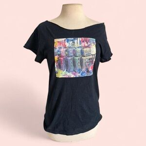 Y2K Vintage Cutoff T-Shirt with Colorful Rainbow Robot Deadstock Print